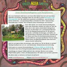 Hintergrundillustration mit Bodenlebewesen, davor eine Einladung zu einem Kennenlerntreffen am 3. Februar im Gemeinschaftsgarten "Unser Aller Garten"